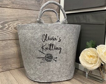 Personalised Felt Knitting Basket, Craft Felt Storage Basket, Wool Basket, Custom Knitting Storage, Knitting Bag, Custom Knitting Gift Idea