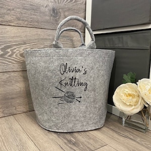 Personalised Felt Knitting Basket, Craft Felt Storage Basket, Wool Basket, Custom Knitting Storage, Knitting Bag, Custom Knitting Gift Idea