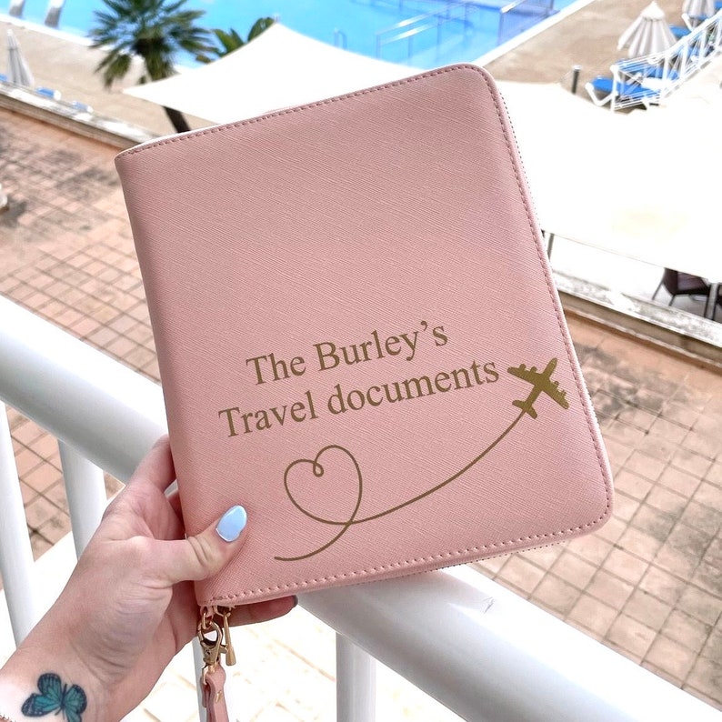 Pink Travel Document Holder, passport case, passport holder, holds up to 6 passports, travel case.