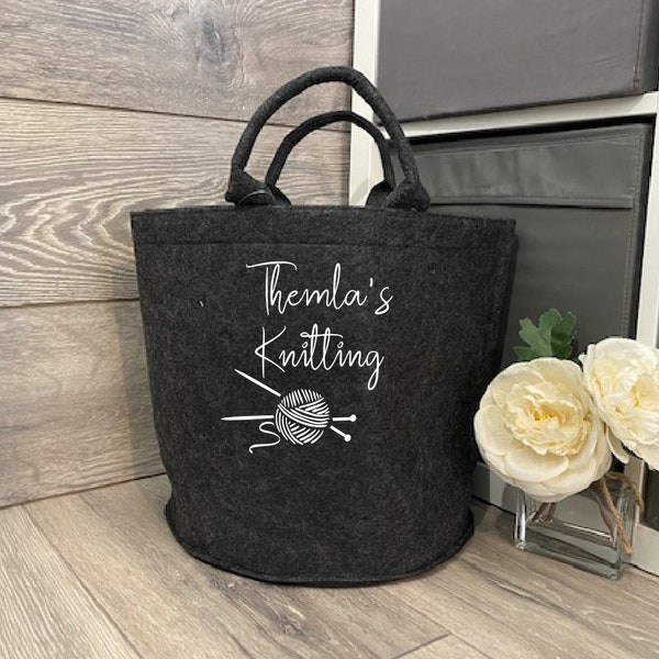 Personalised Knitting Basket, Felt Storage Basket, Wool Basket, Knitting Storage, Knitting Bag, Knitting Gift, Craft Bag,