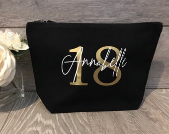 Personalised Make Up Bag, Cosmetic Bag,  3 Sizes, 4 Colours, Birthday Present