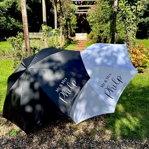 Wedding Umbrella, Mr & Mrs Umbrella, Personalised White Umbrella, Personalised Black Umbrella,  Wedding Day, available with or without print