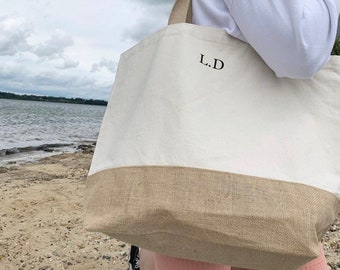 Personalised Initials Tote Bag, Beach Bag, Maid of Honour Gift, Bridesmaid Gift, Mother of the Bride, Gift, Bride to Be, Gift Bag, Beach Bag