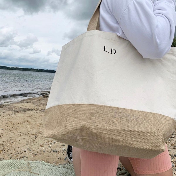 Personalised Initials Tote Bag, Beach Bag, Maid of Honour Gift, Bridesmaid Gift, Mother of the Bride, Gift, Bride to Be, Gift Bag, Beach Bag