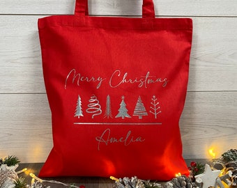 Personalised Christmas Eve Bag, Personalised Christmas Gift Bag, Personalised Christmas Treat Bag, Printed Name, Christmas Tote Bag