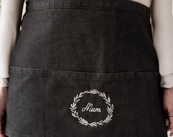 Personalised Embroidered Waist Apron, Floral Design, Mother's Day Gift, Gardening Apron
