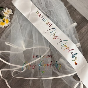 Personalised Hen Party Veil & Sash Set, Classy Personalised Veil, Future Mrs veil, Bride to be gift, Hen Party Sash, Bride Veil