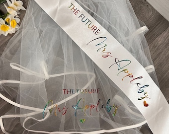 Personalised Hen Party Veil & Sash Set, Classy Personalised Veil, Future Mrs veil, Bride to be gift, Hen Party Sash, Bride Veil