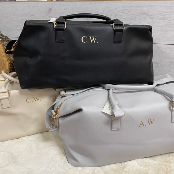 Personalised Leather Look Holdall, Weekend Bag, Hospital Bag, Changing Bag, Grey, Oyster, Black, Pink & Taupe