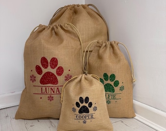 Personalised Christmas Sack for Dogs, Pet Christmas Sack, Paw Print Christmas Sack, Christmas Pet Gift Bag, Pet Treat Bag, puppy gift