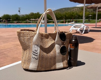 Personalised Small Straw Bag, Mini Tote, Bridesmaid Gift, Hen Party Gift Bag, Burlap tote, Birthday Gift, Mini Straw Holiday Tote Bag