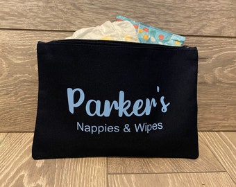 Personalised Nappy Bag, Travel Nappy Bag, Compact Nappy Bag, Newborn Bag, Personalised Baby Grab Pouch, Nappy wallet