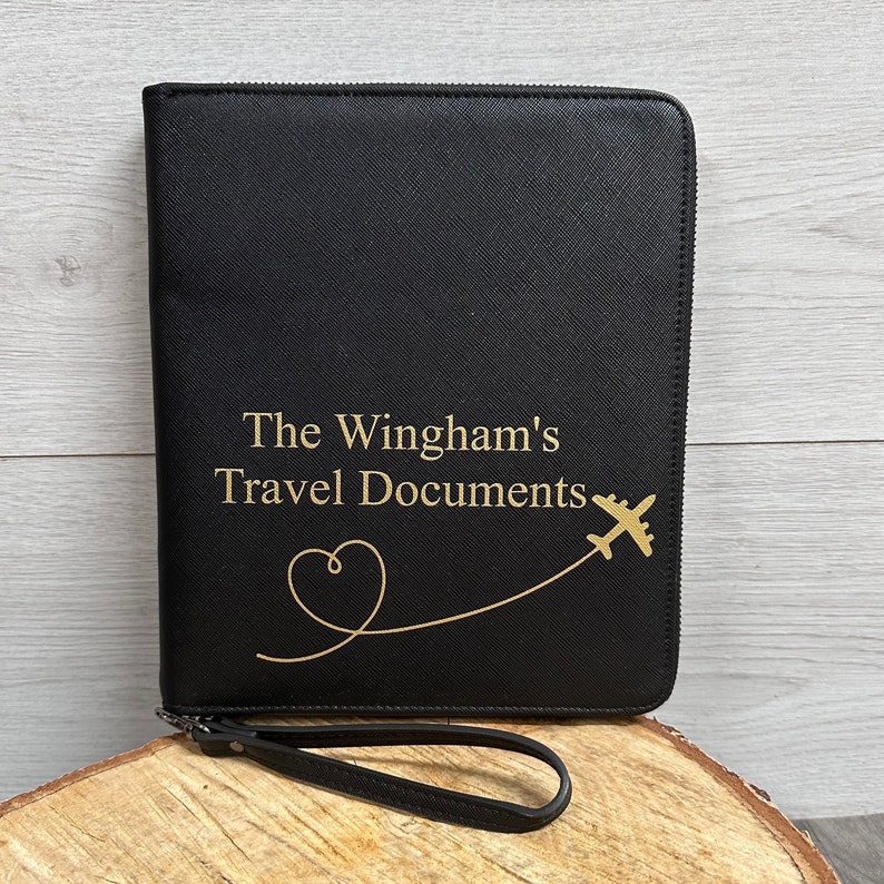 Black Travel Document Holder, passport case, passport holder, holds up to 6 passports, travel case.