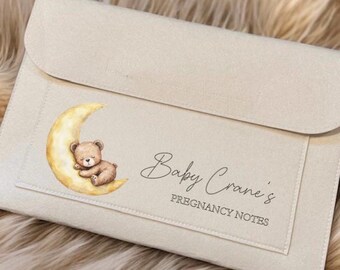 Pregnancy/Maternity Notes Folder, Personalised Felt Pregnancy Notes Folder, Teddy Bear Design, A4 Personalised Maternity Wallet, Mum Notes