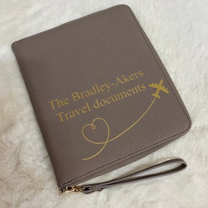 Taupe Travel Document Holder, passport case, passport holder, holds up to 6 passports, travel case.