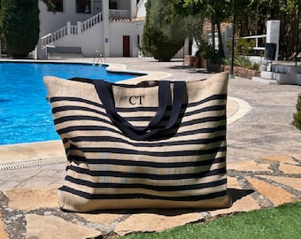 Personalised Beach Bag, Extra Large Holiday Tote Bag Jute Shopping Bag, Family Beach Bag, XL Beach Bag
