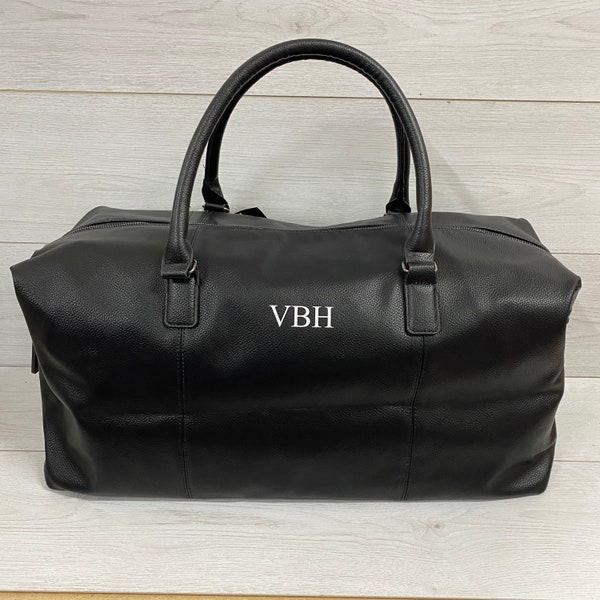 Personalised Leather Look Holdall, Weekend Bag, Hospital Bag, Changing Bag, Travel Holdall, Vegan Leather, available in Tan and Black