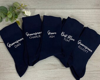 Personalised Wedding Socks, Groom, Best Man, Usher, Groomsman,  Father of Bride/Groom, Wedding Day Socks, Wedding Favours, Navy or Black