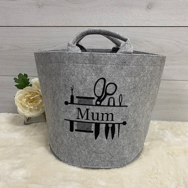 Personalised Craft Basket, Felt Storage Basket, Accessory Bag Craft Storage Seamstress Mothers Day Birthday Gift Craft Bag Craft Organiser