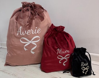 Personalised velvet gift bag, Bow Gift Bag, Bow Christmas Sack, Personalised Velvet Gifting Sack, Wedding Gift Bag, Anniversary Gift Bag,