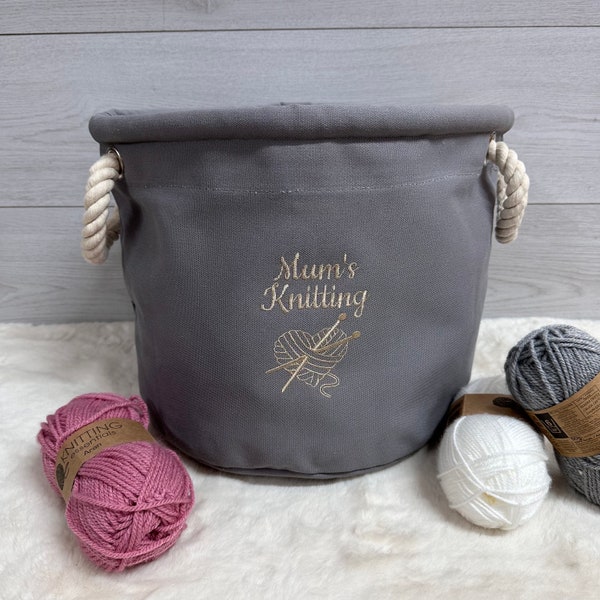 Personalised knitting basket, knitting storage, wool basket, knitting gift, knitting bag,  personalised with embroidered, Christmas Gift