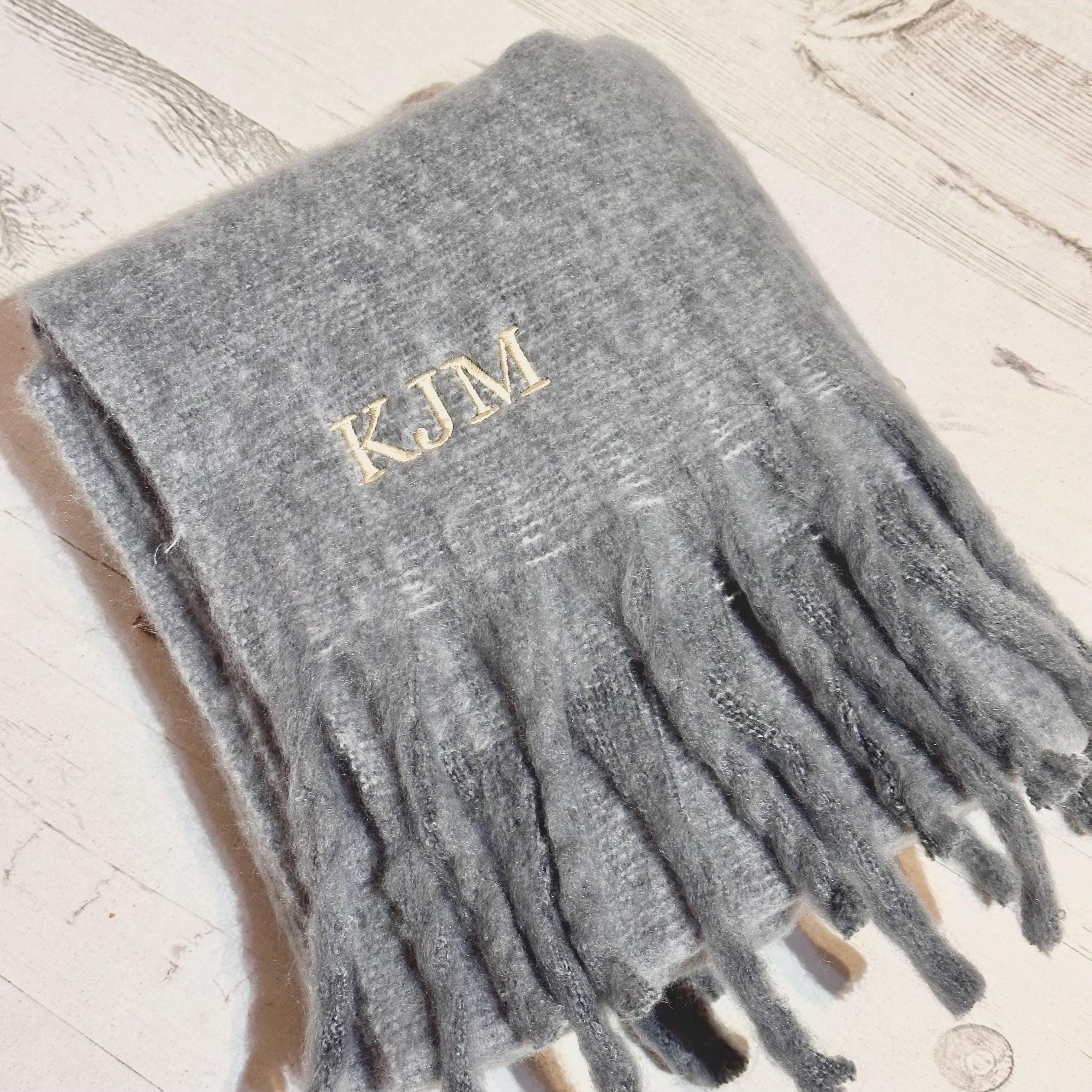 Personalised Fluffy Scarf, Oversized Scarf, Embroidered Chunky