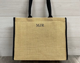 Personalised Beach Bag, Shopping Bag, Holiday Bag, Personalised Tote Bag, Burlap Tote, classic shopper, personalised initials, custom gift