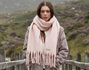 Personalised Fluffy Scarf, Oversized Scarf, Embroidered Chunky Scarf, Tassel Trim Scarf, Every Day Scarf, Personalised Cosy Scarf