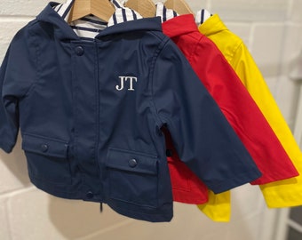 Personalised Embroidered Child's Rain Jacket, Toddler Rain Coat, Baby Rain Coat, Kids Rain Coat, Navy, Red, Yellow