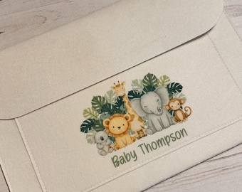 Pregnancy/Maternity Notes Folder, Personalised Felt Pregnancy Notes Folder, Safari Design, A4 Personalised Maternity Wallet, Mum Notes