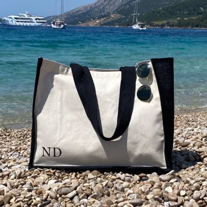 Personalised Tote Bag, Beach Bag, classic shopper bag, personalised with initials,  custom gift, customised bag