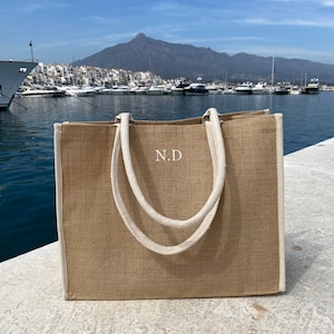 Personalised Beach Bag, Shopping Bag, Holiday Bag, Personalised Tote Bag, Burlap Tote, classic shopper, personalised initials, custom gift