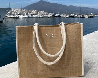 Personalised Beach Bag, Shopping Bag, Holiday Bag, Personalised Tote Bag, Burlap Tote, classic shopper, personalised initials, custom gift