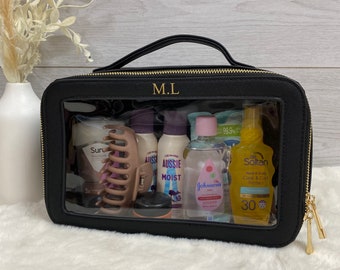 Personalised Make Up Bag, clear window cosmetic travel bag, vanity cases, personalised traavel bag, clear toiletry bag