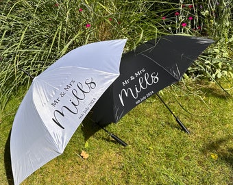 Personalised Wedding Umbrella, Mr & Mrs Umbrella, White Umbrella, Personalised Black Umbrella, Wedding Day, Mr and Mrs, Keepsake photo prop
