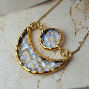 Amazing MOON phases GLASS necklace, stainedglass jewelry, best woman gift, cetlic, fairy pendant, full moon, half moon accessories, stars
