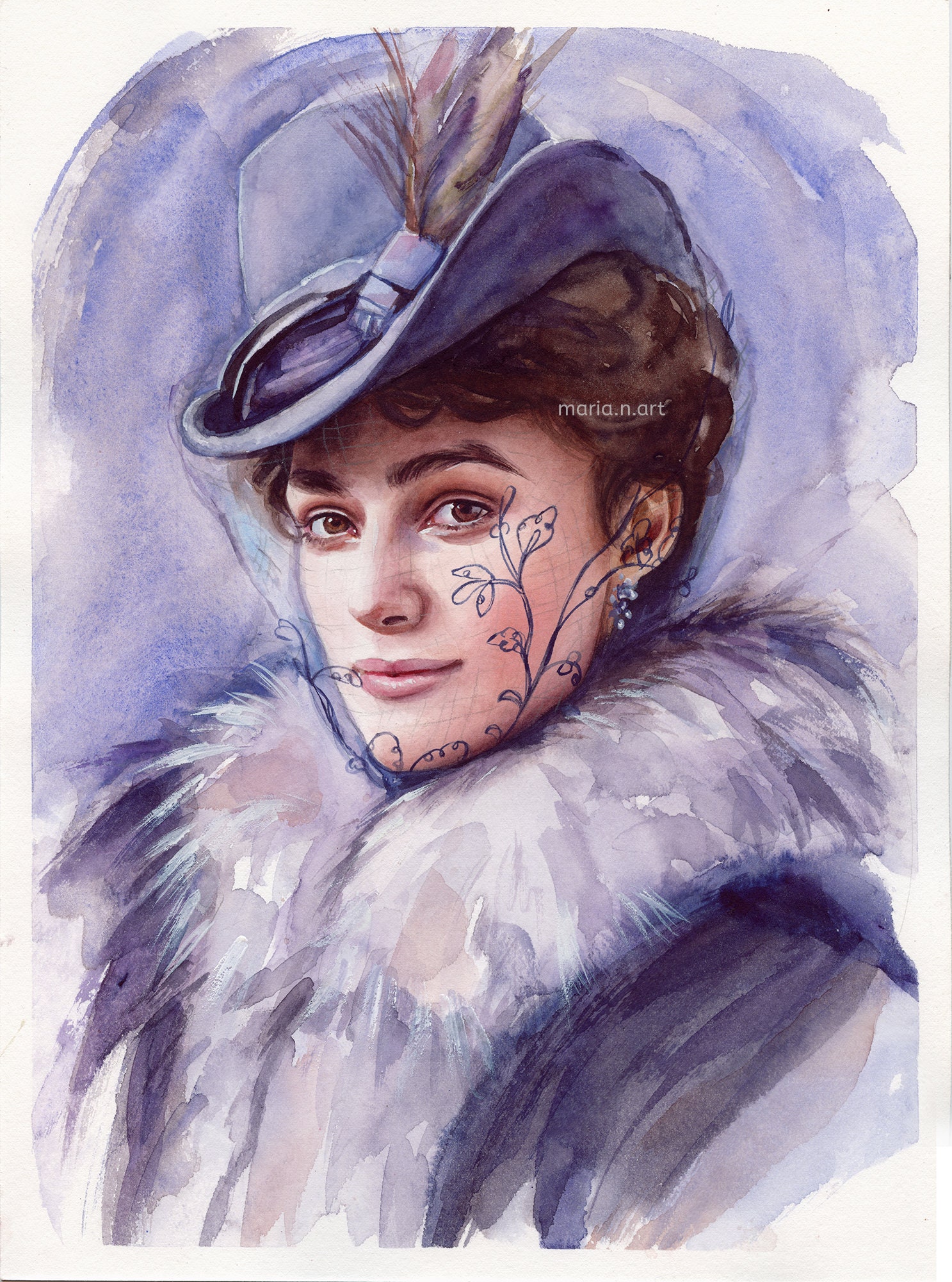Original Portrait Keira Knightley Watercolor Painting Fan | Etsy