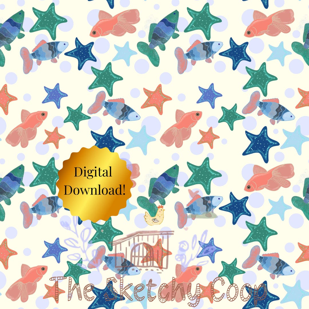 Hand Drawn Fish & Starfish Seamless Pattern | Ocean Theme Digital ...