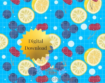 Lemon and Blueberry Seamless Pattern | Watercolor Fruit Digital Paper (Instant Download)