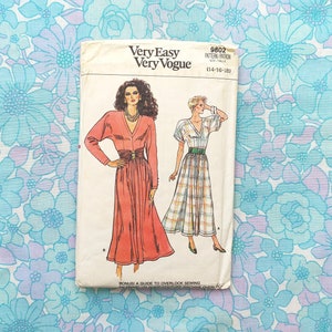 Uncut FF 1980s Very Easy Very Vogue Sewing Pattern #9802 Size 14 16 18 Fit &#39;n Flare Midi Dress V Neck Casual Dress Power Dressing
