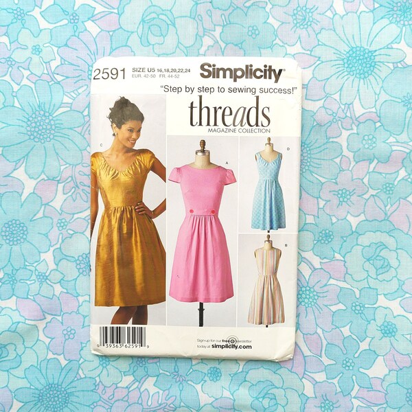 Uncut FF Simplicity Sewing Pattern #2591 Threads Magazine Collection Multisize 16 18 20 22 24 1950s Style Dress Fit 'n Flare Dress
