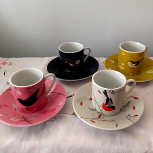 Blushing Birds Set/2 Espresso Cups and Saucers - Infuser