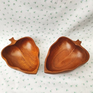 Vintage Teak Leaf Bowls - 1970s Rustic Serving Bowls - Pair