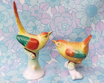 Vintage Pair of Hollohaza Hungary Birds Ornaments Figurines Porcelain Handpainted Finch Bird Lover's Home Decor Bird Lover's Gift
