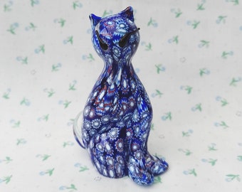 Mini Glass Cat Figurine Hand Blown Vintage Kitten Animal Murano Style Decor Gift 