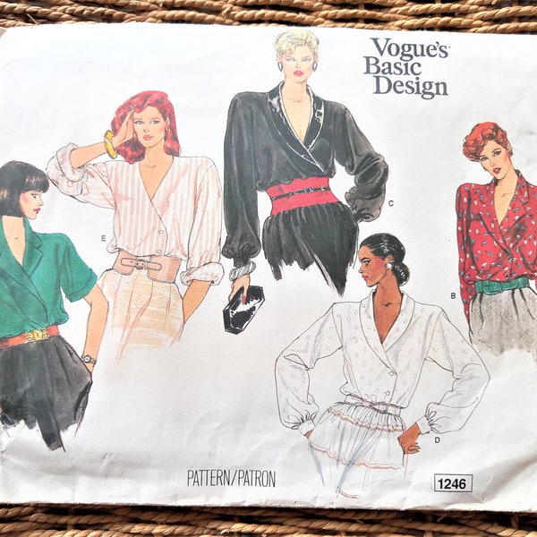 FF Uncut Vintage 1980s Vogue's Basic Design Sewing Pattern #1246 Multisize Size 12 14 16 Bust 34-38" Blouse Top Power Dressing Workwear