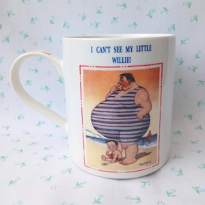 Taza estilo vintage de Donald McGill, postal picante "No puedo ver a mi pequeño Willie", taza de té y café, vaso de porcelana fina, regalo de broma, humor costero.