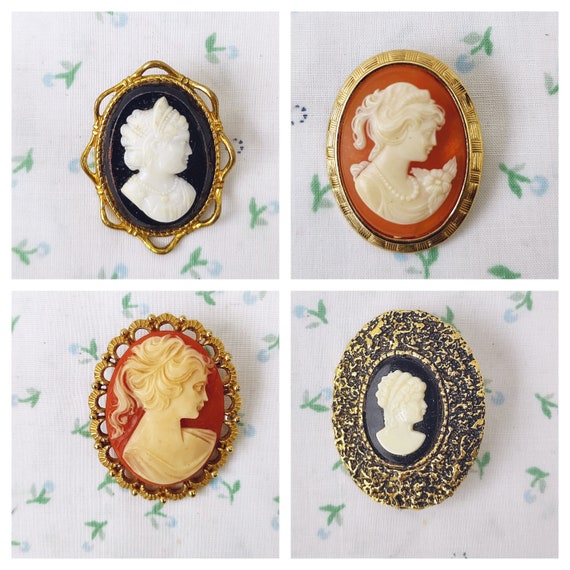 Vintage Cameo Brooch Pin Badge Classical Lady Blac