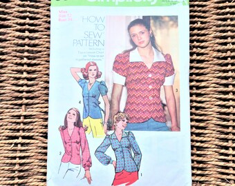 1970s Simplicity Sewing Pattern #6518 Size 12 Bust 34" How To Sew Pattern Smart Casual Shirt Blouse Four Designs Vintage Workwear