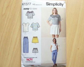 New FF Simplicity Easy-To-Sew Sewing Pattern #K1377 Multisize 6 8 10 12 14 Bust 30.5-36" Casual Separates Trousers Pants Shorts T Shirt Top